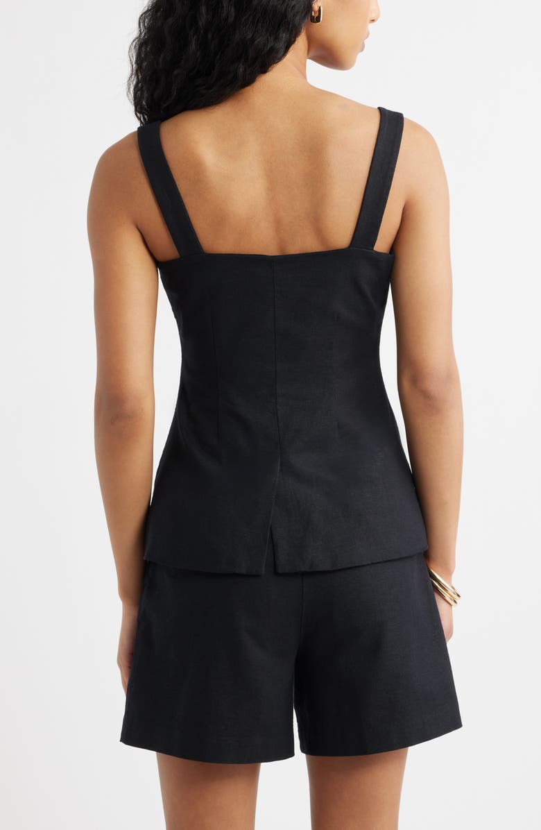 Open Edit Button Front Linen Blend Tank, Alternate, color, Black