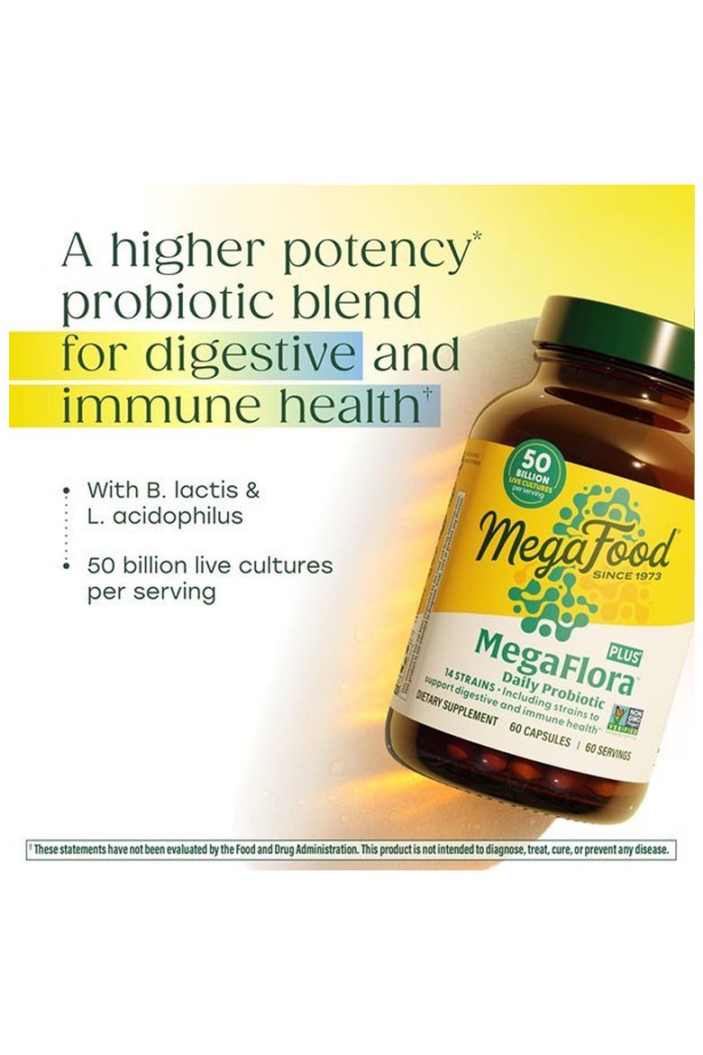 MegaFlora Daily Probiotic Plus, 50 Billion CFU, Vegetarian, 60 Capsules, Alternate, color, None