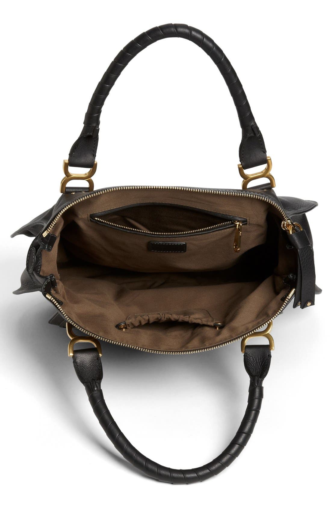Large Marcie Leather Satchel, Alternate, color, BLACK