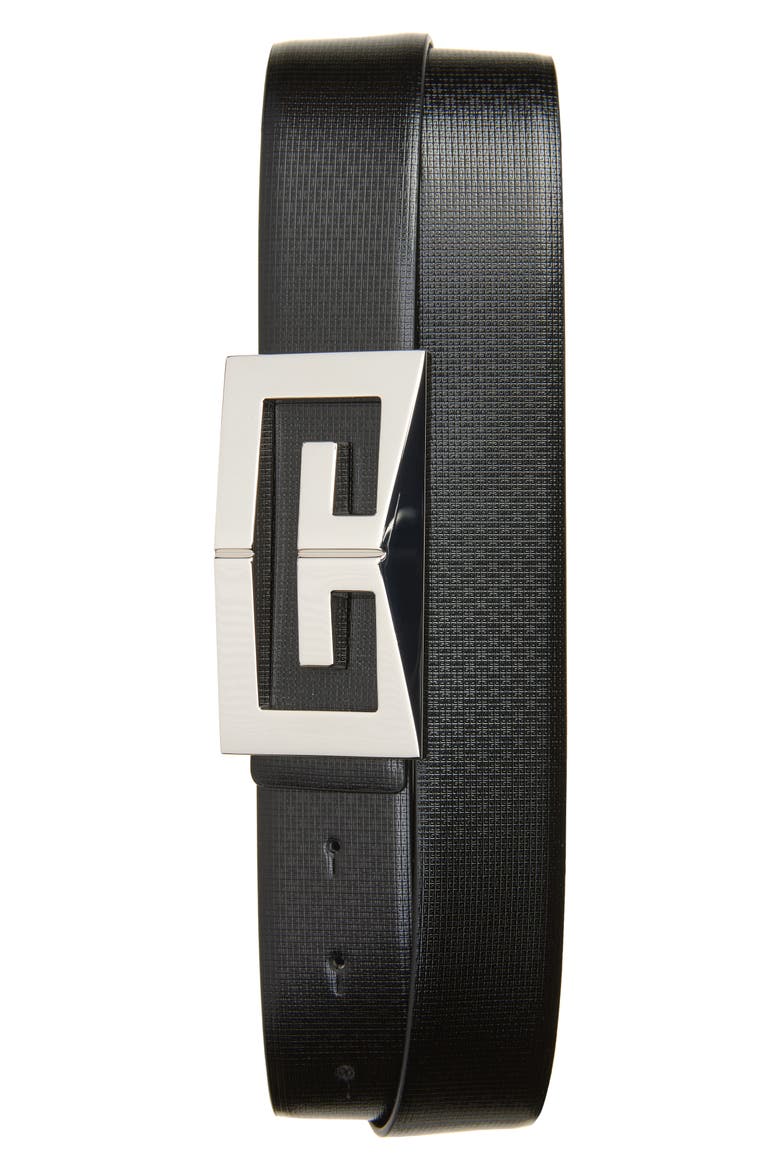 2G Small Buckle Leather Belt, Main, color, BLACK/ DARK BLUE