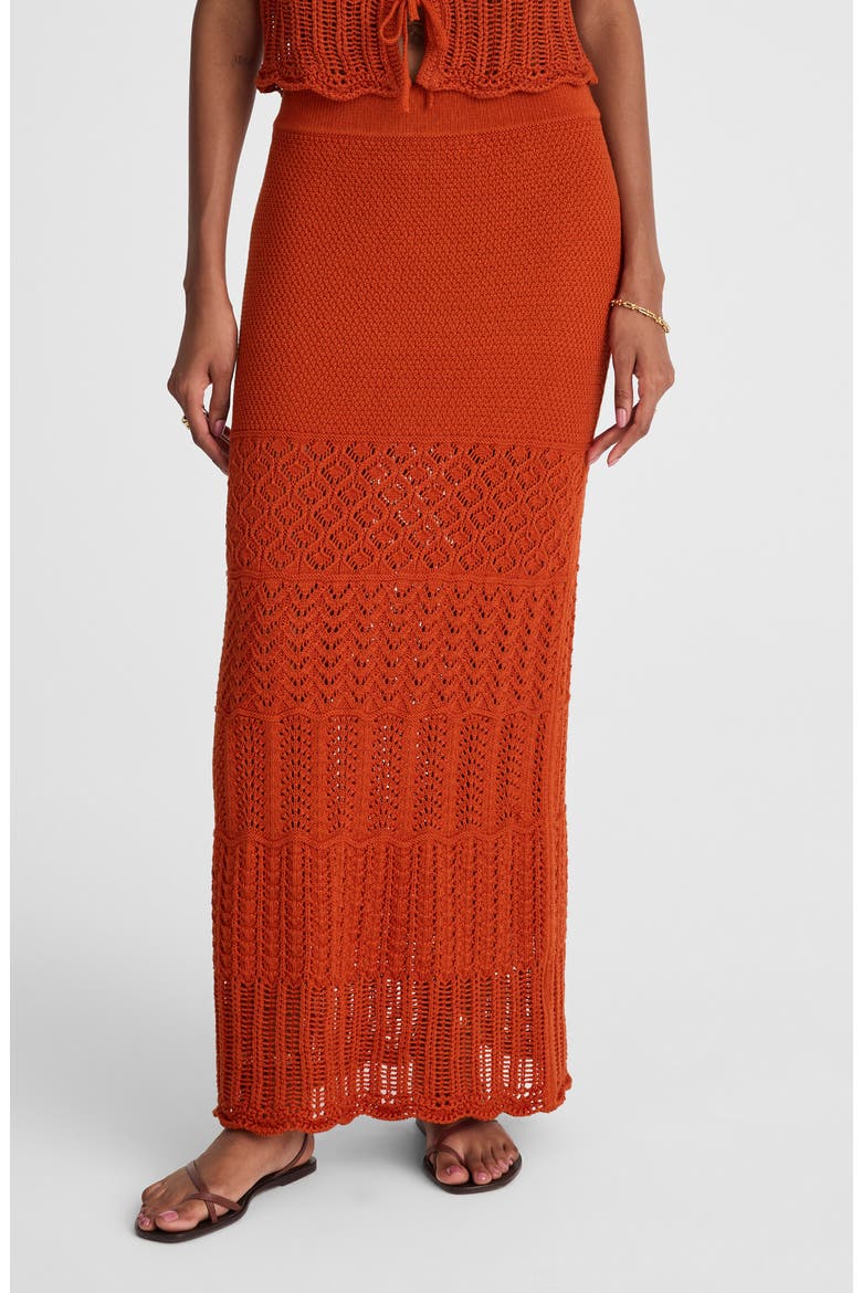 Pointelle Stitch Maxi Skirt, Main, color, RUSTIC FLAME