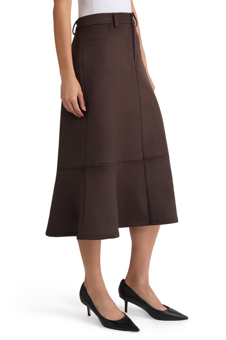 Faux Suede Flare Midi Skirt, Alternate, color, COFFEE BEAN