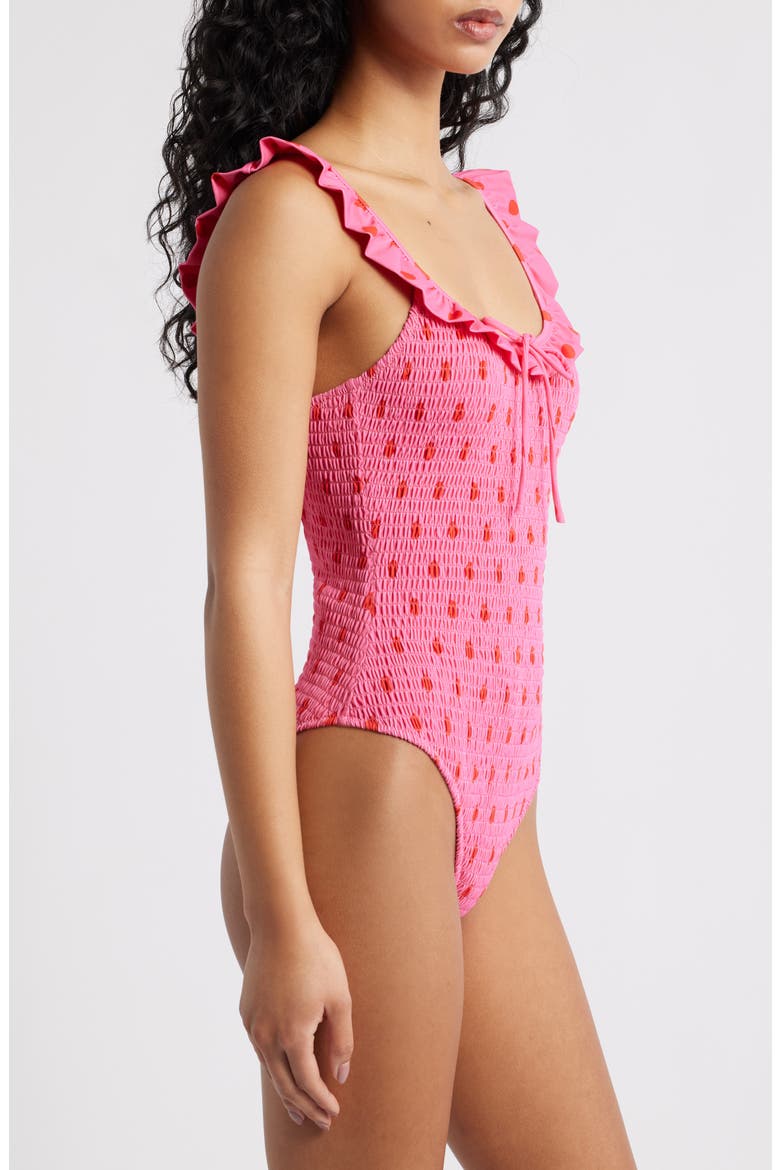 Cheyenne Smocked Ruffle One-Piece Swimsuit, Alternate, color, PINK
