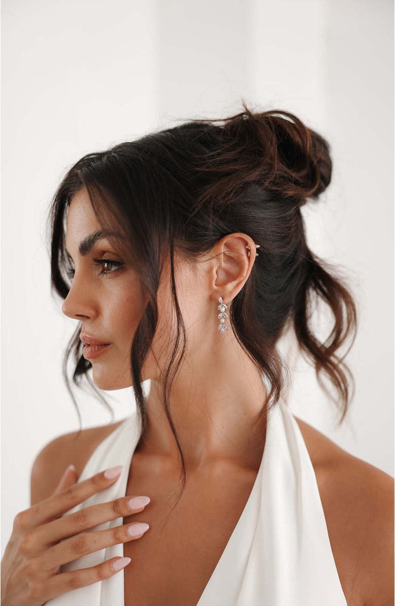 Untamed Petals Blossom Pearl and Crystal Earrings, Alternate, color, Silver