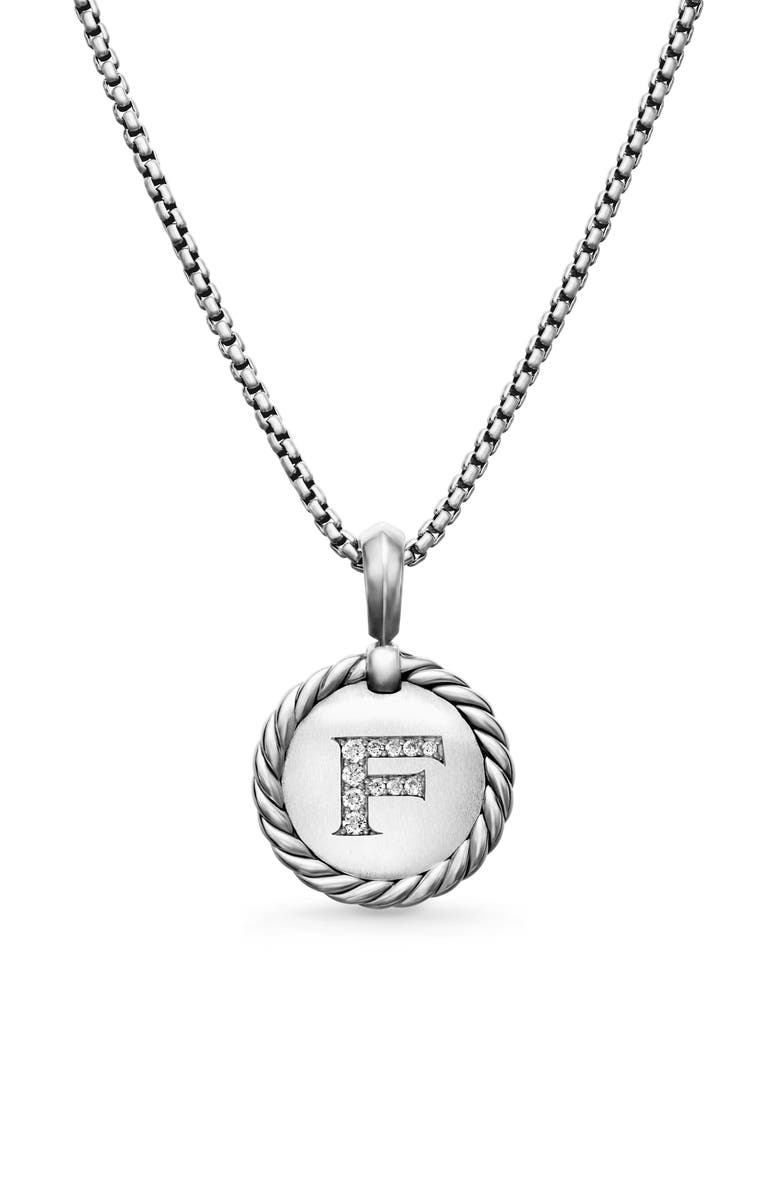 David Yurman Initial Charm Necklace with Diamonds, Main, color, Silver/ Diamond-F