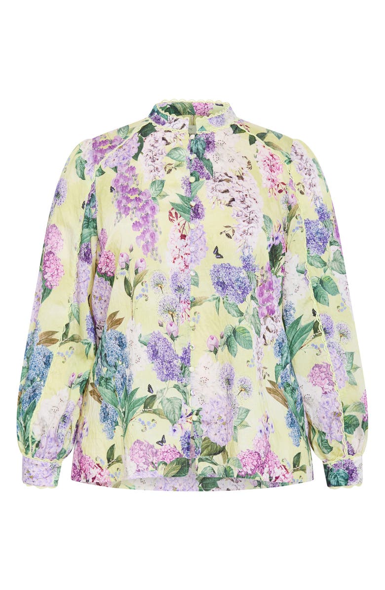 City Chic Gianna Floral Print Woven Shirt, Alternate, color, Lemon Hydrandra