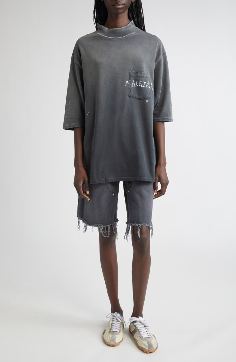 Maison Margiela Studded Denim Cutoff Carpenter Shorts, Alternate, color, Grey