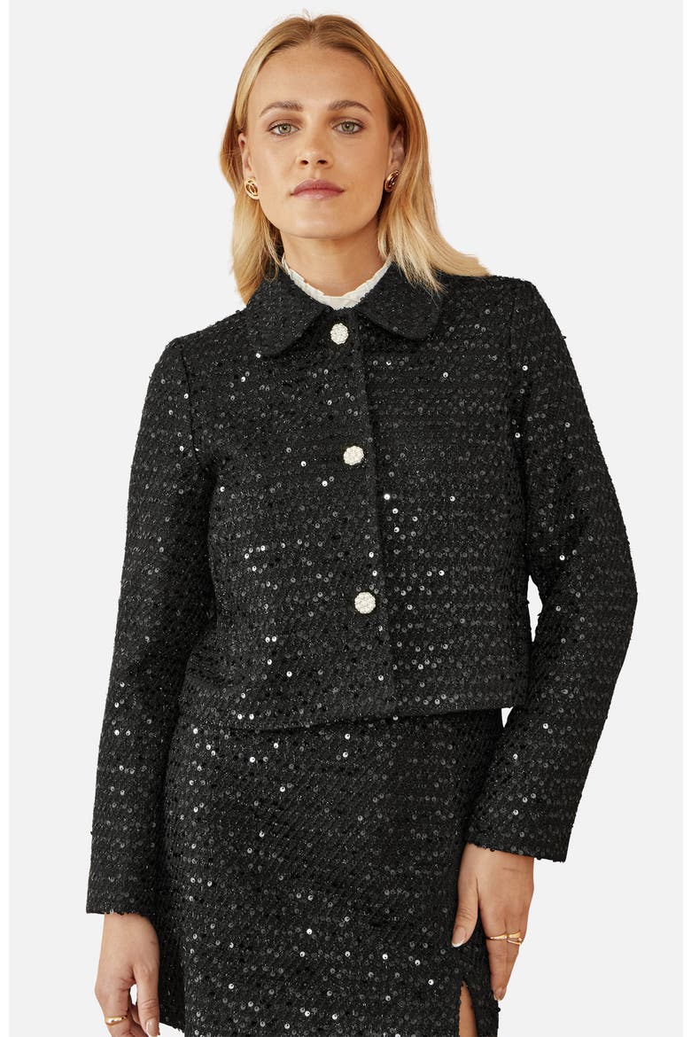 Boucle Sequin Jacket, Main, color, Black