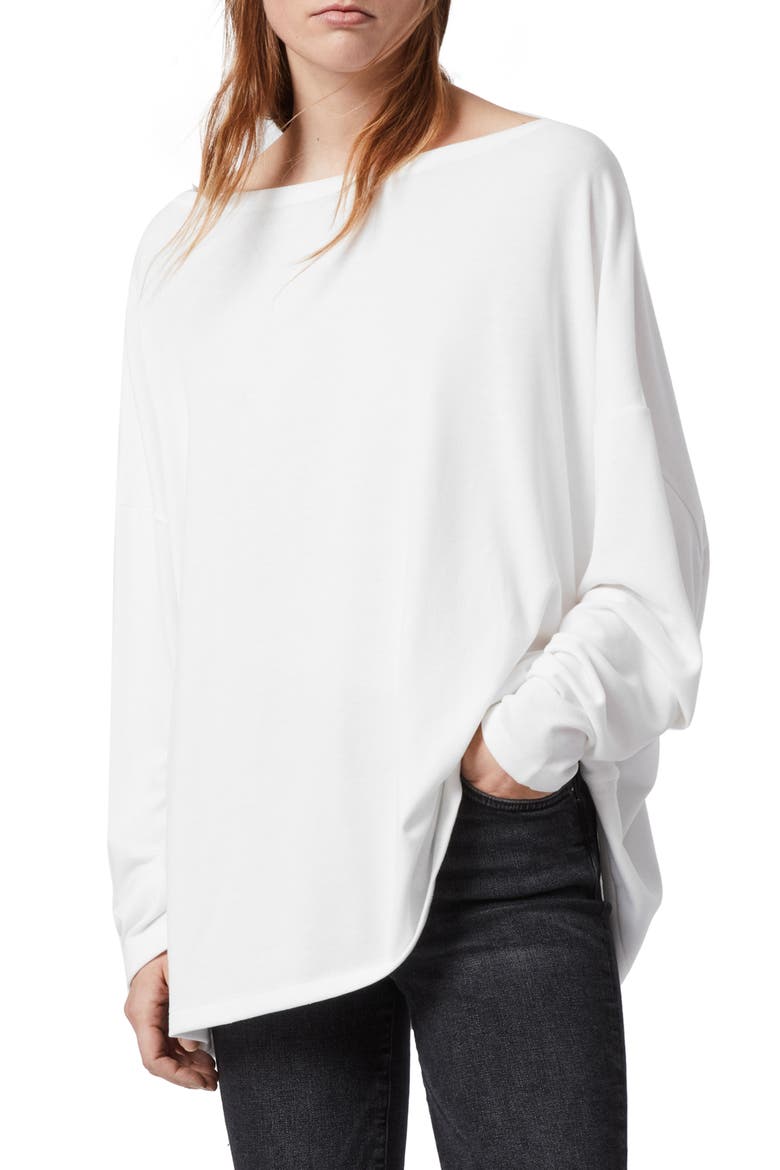 Rita Boatneck Long Sleeve Oversize T-Shirt, Main, color, WHITE