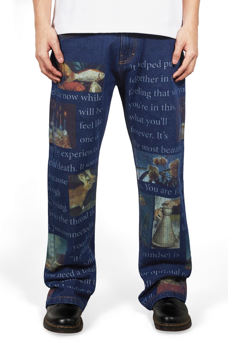 PLEASURES Connections Relaxed Straight Leg Jeans, Main, color, Washed Indigo