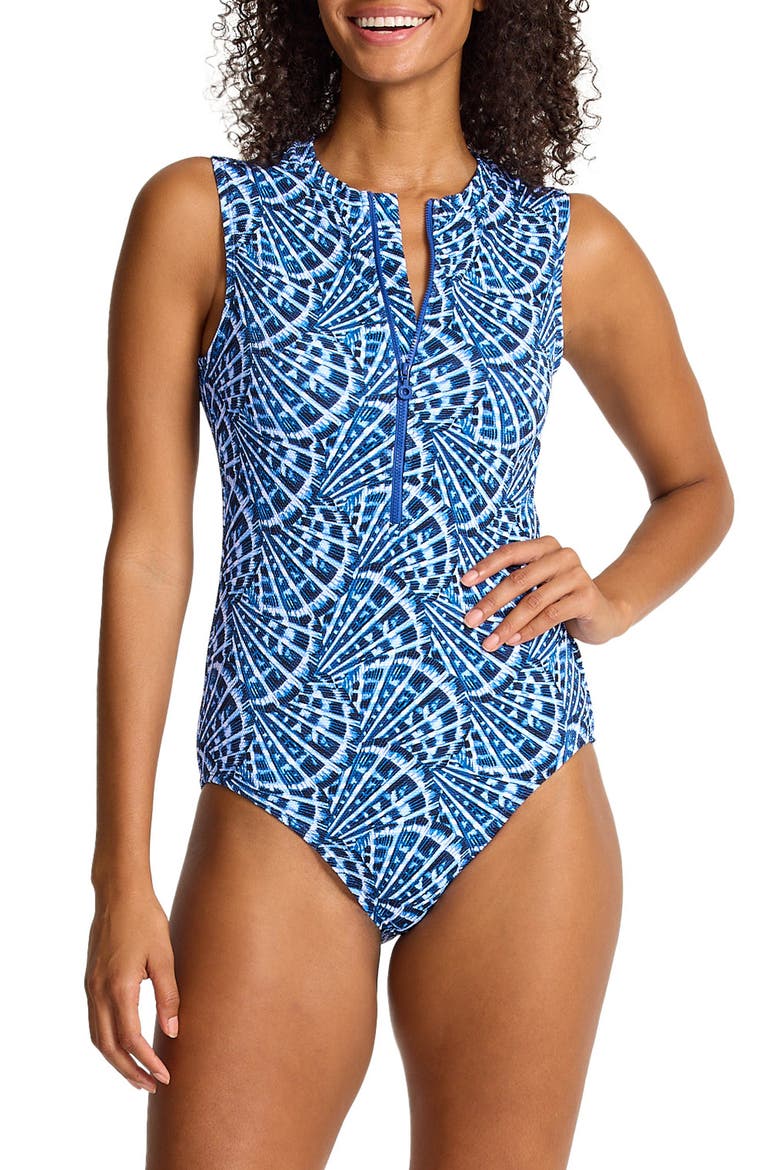 Island Cays Shell Cover One-Piece Swimsuit, Main, color, INDIGO TIDE