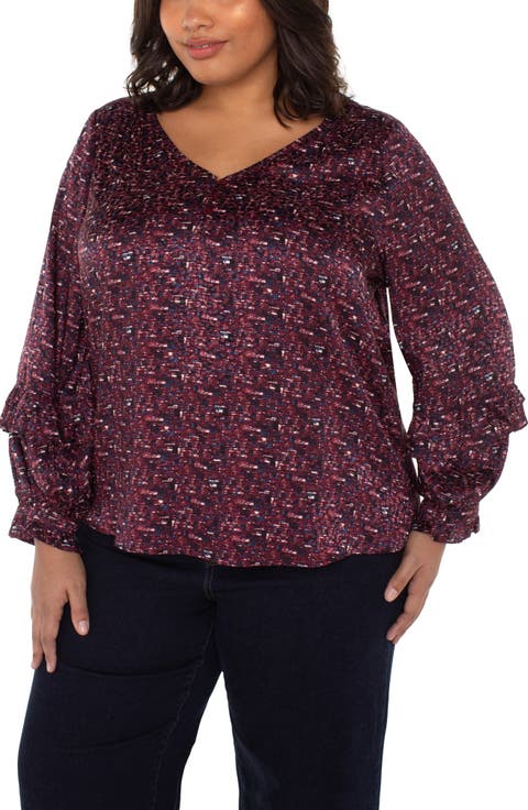 Ruffle Balloon Sleeve Top (Plus)