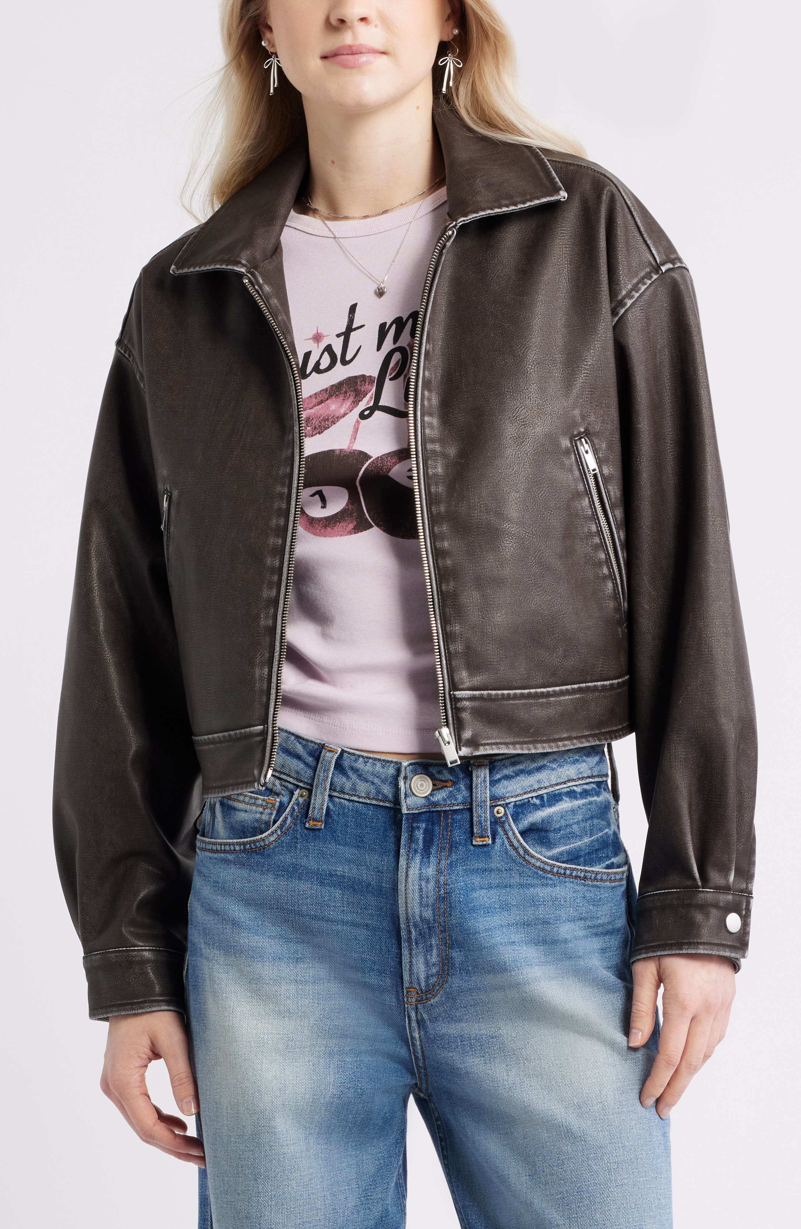 Washed Faux Leather Jacket - image 3