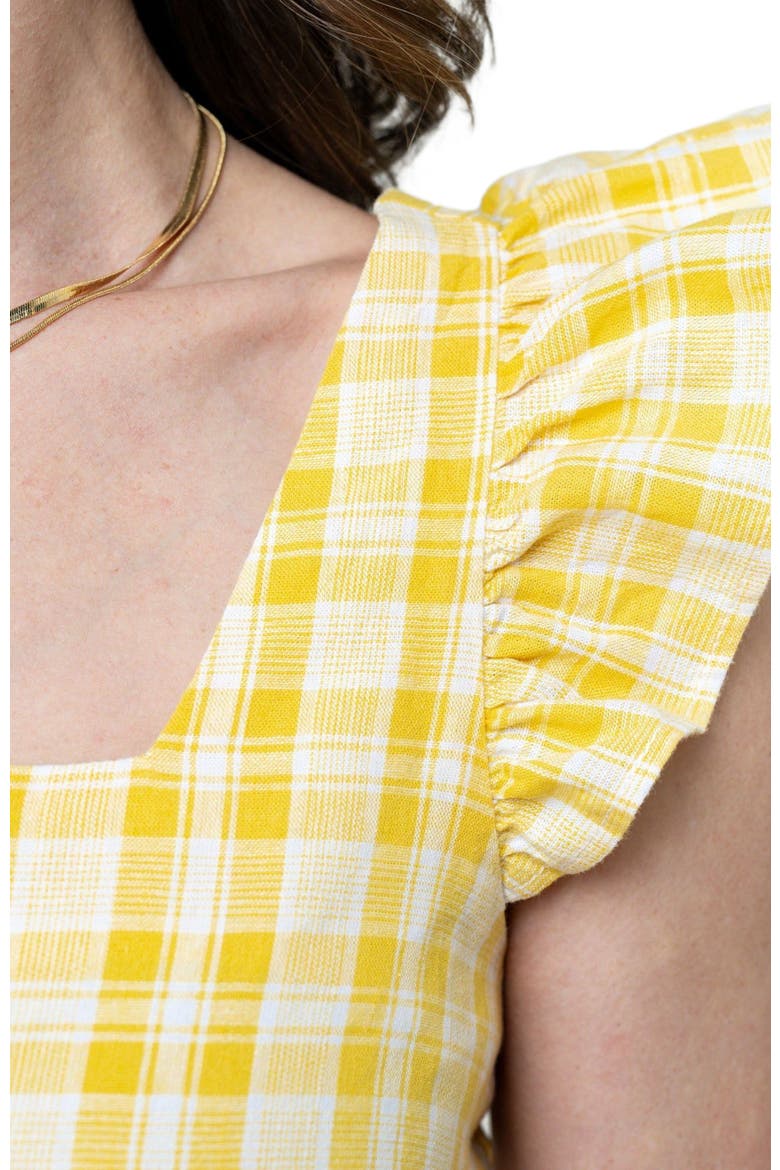 Womens' Flutter Sleeve Sun Dress, Alternate, color, Yellow Plaid Linen
