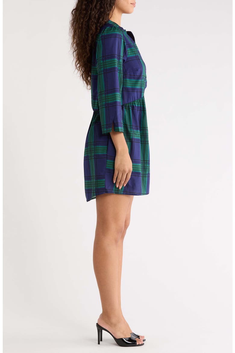 Harrisville Plaid Brie Cotton Button-Up Mini Shirtdress, Alternate, color, NAVY GREEN