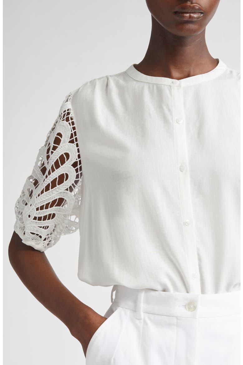 Gia Lace Sleeve Button-Up Top, Alternate, color, IVORY EYELET