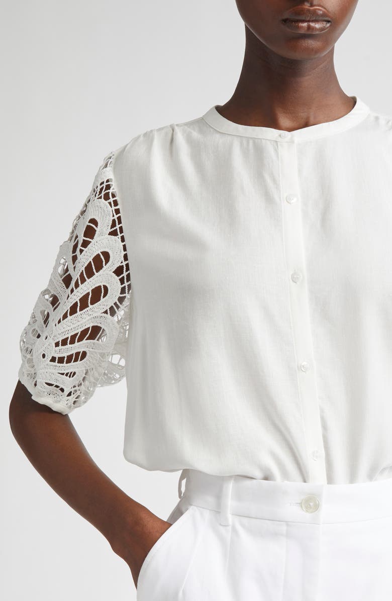 Ramy Brook Gia Lace Sleeve Button-Up Top, Alternate, color, Ivory Eyelet