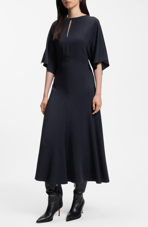 Donaza Keyhole Bell Sleeve Midi Dress