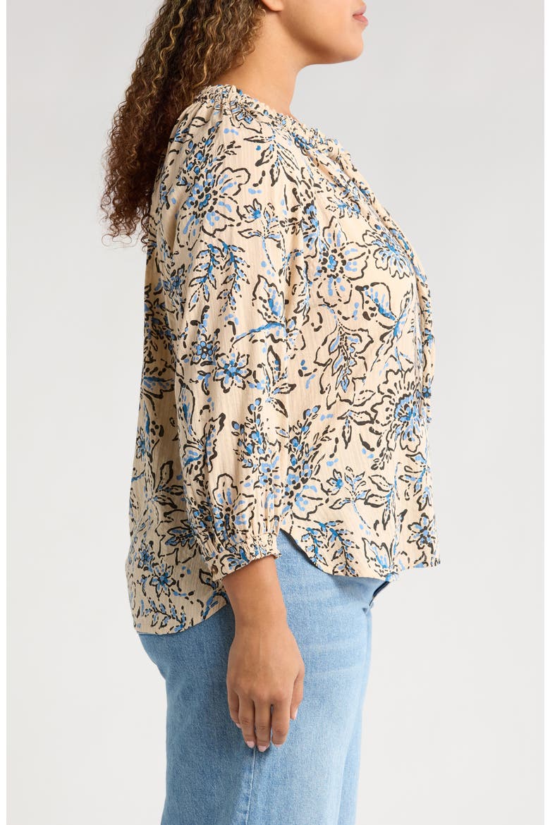Floral Cotton Peasant Top, Alternate, color, STONE/ BLUE CRUSH MULTI