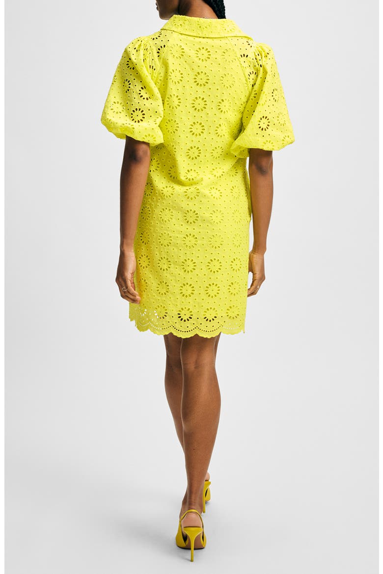 Eyelet Puff Sleeve Shirtdress, Alternate, color, CITRON