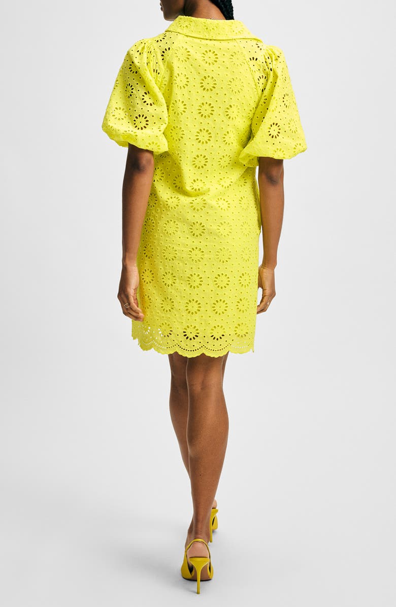 Isaac Mizrahi New York Eyelet Puff Sleeve Shirtdress, Alternate, color, Citron