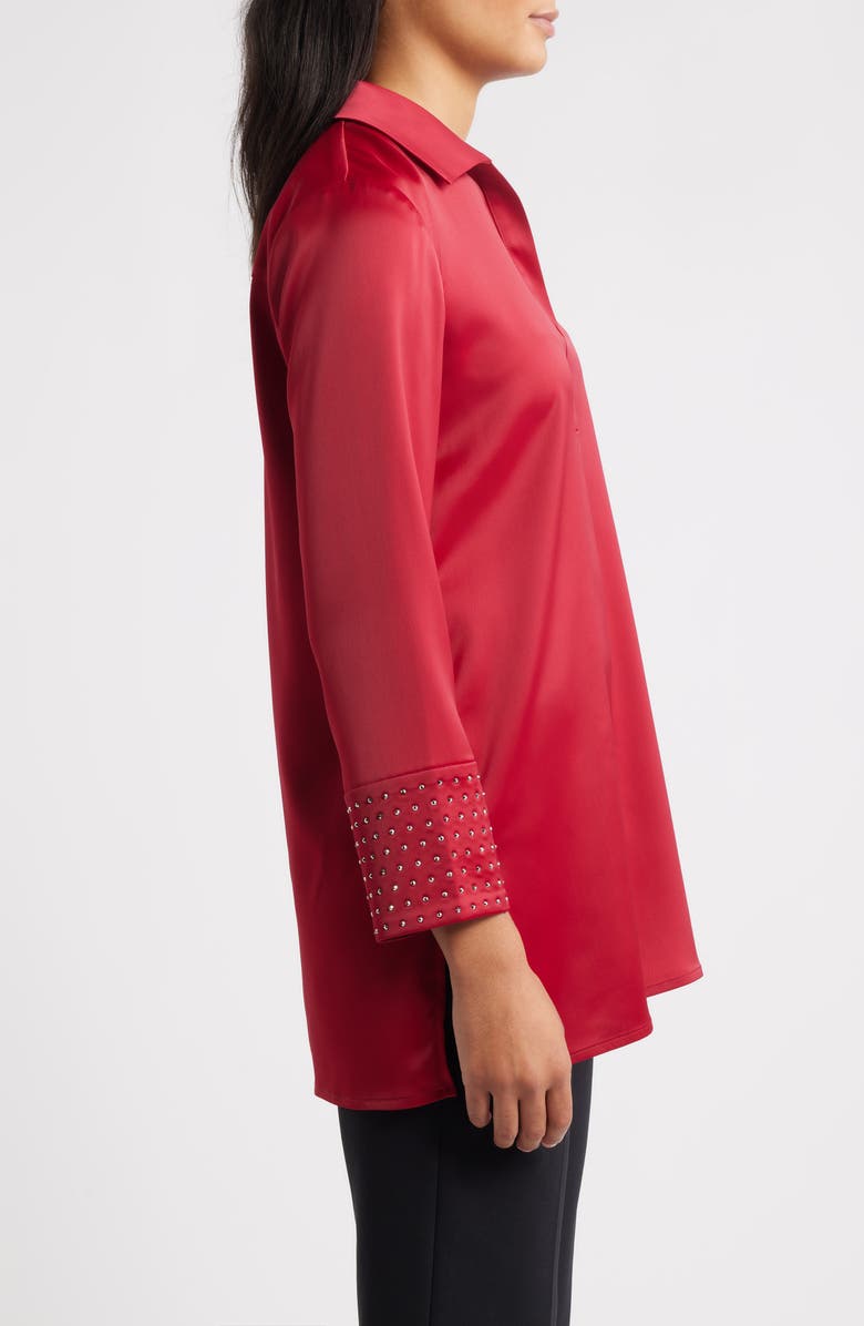 Anne Klein Embellished Cuff Tunic Top, Alternate, color, Titan Red