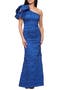 Bow Detail One-Shoulder Ruched Satin Gown