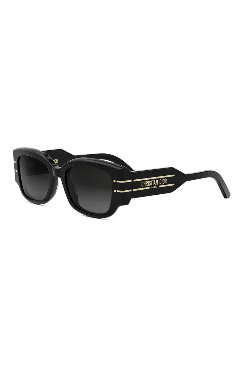 'DiorSignature S13I 52mm Rectangular Sunglasses, Alternate, color, SHINY BLACK / GRADIENT SMOKE