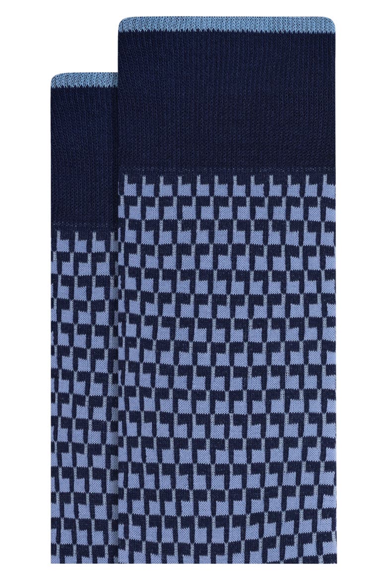 Check Mercerized Cotton Blend Dress Socks, Alternate, color, NAVY