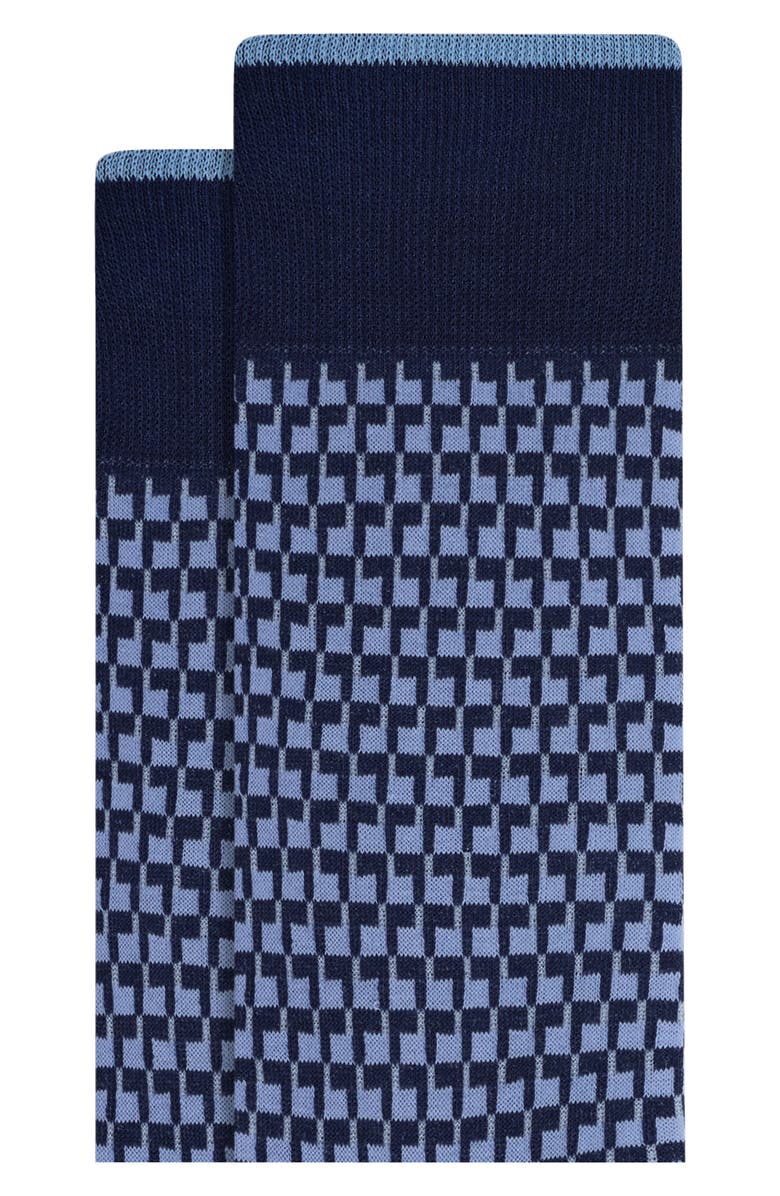 Bugatchi Check Mercerized Cotton Blend Dress Socks, Alternate, color, Navy
