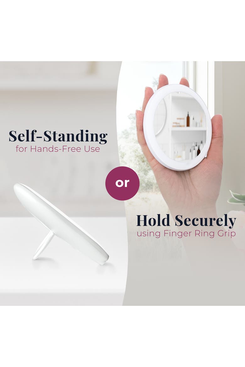 Rechargeable LED Lighted Compact Mirror with 3X Magnification, Alternate, color, White