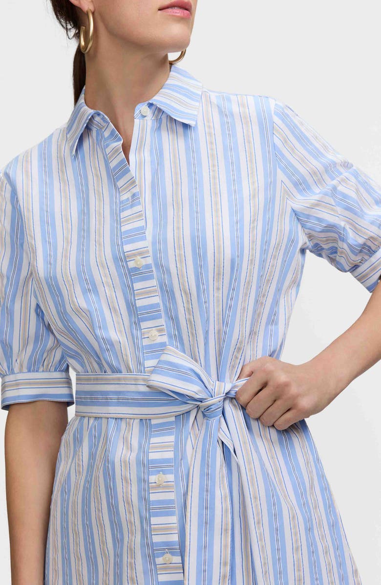 Foxcroft Esther Tie Waist Midi Shirtdress, Alternate, color, Blue/ Multi