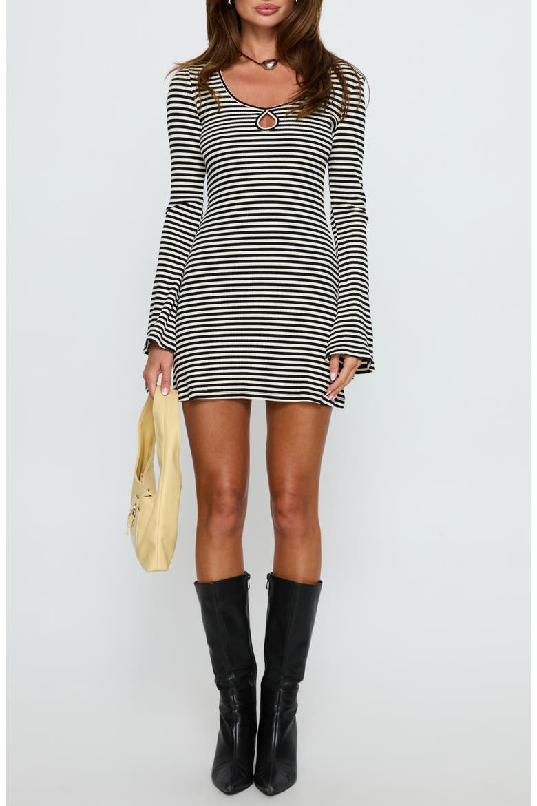 Lost Focus Stripe Cutout Long Sleeve Minidress, Main, color, BLACK STRIPE