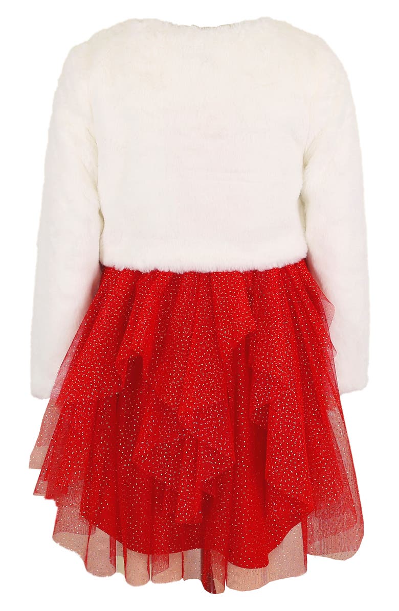 Zunie Kids' Unicorn Party Dress & Faux Fur Cardigan Set, Alternate, color, Ivory/ Red