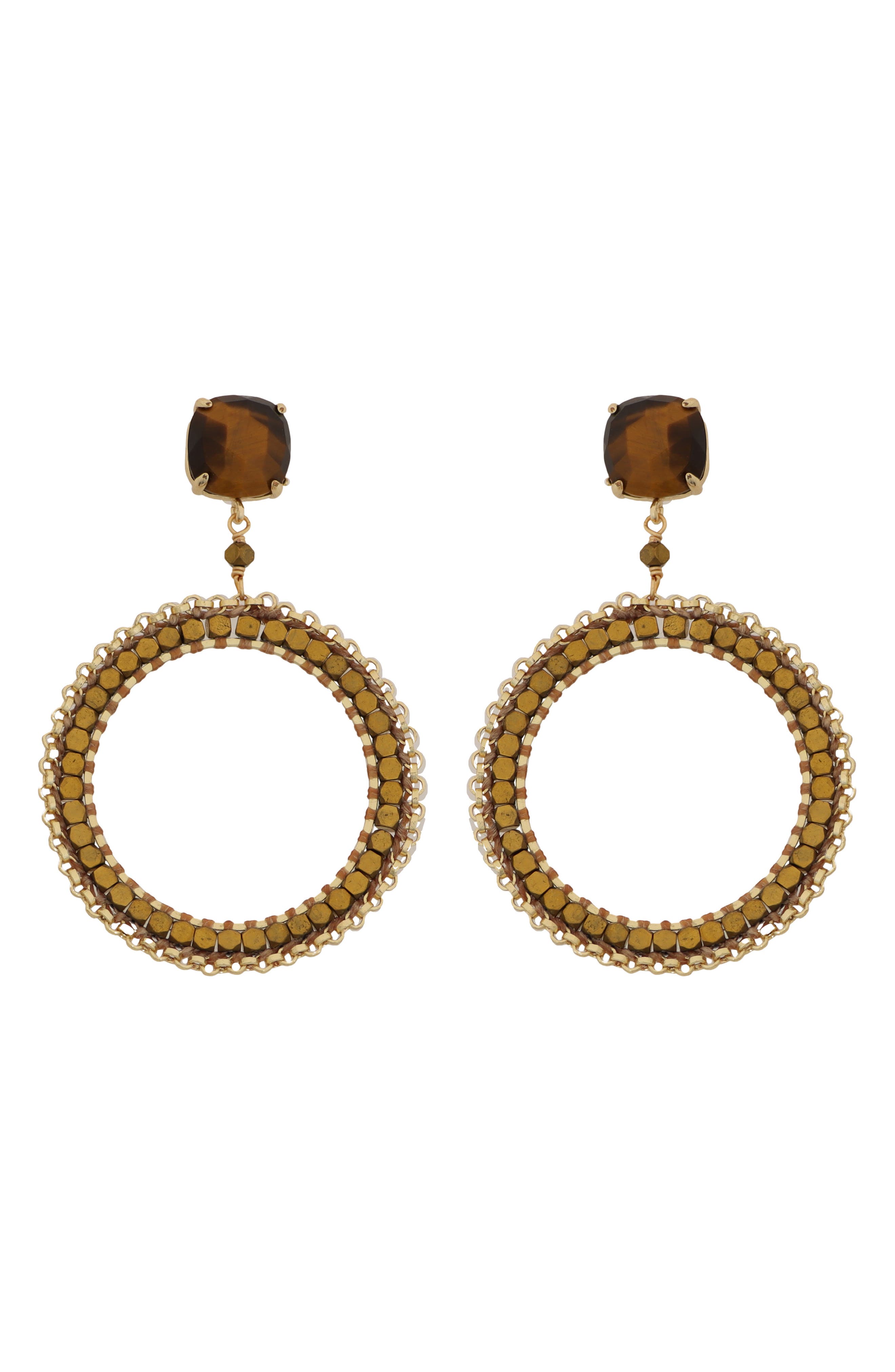 Panacea Brown Beaded Circle Drop Earrings