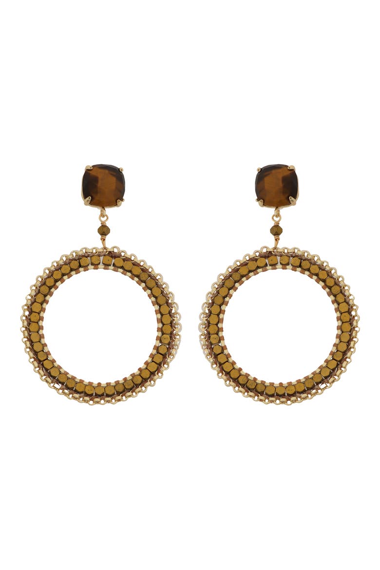 Brown Beaded Circle Drop Earrings, Main, color, BROWN