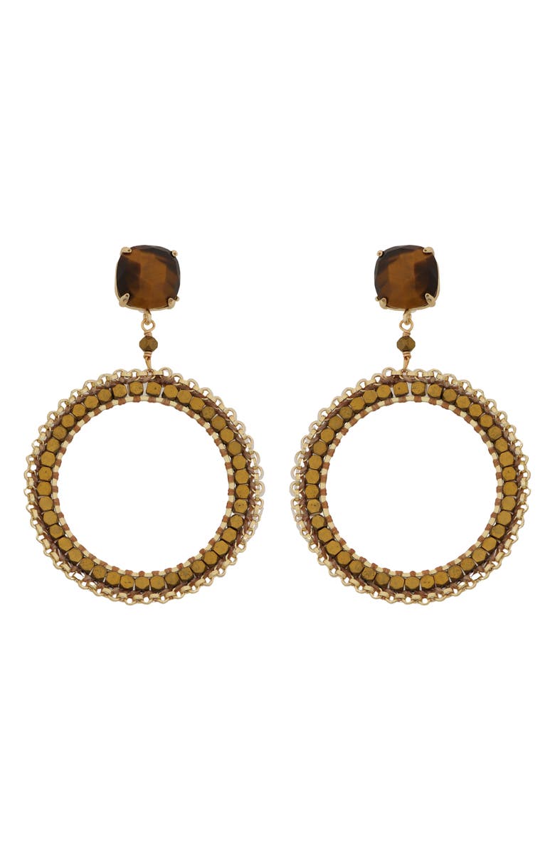 Panacea Brown Beaded Circle Drop Earrings, Main, color, Brown