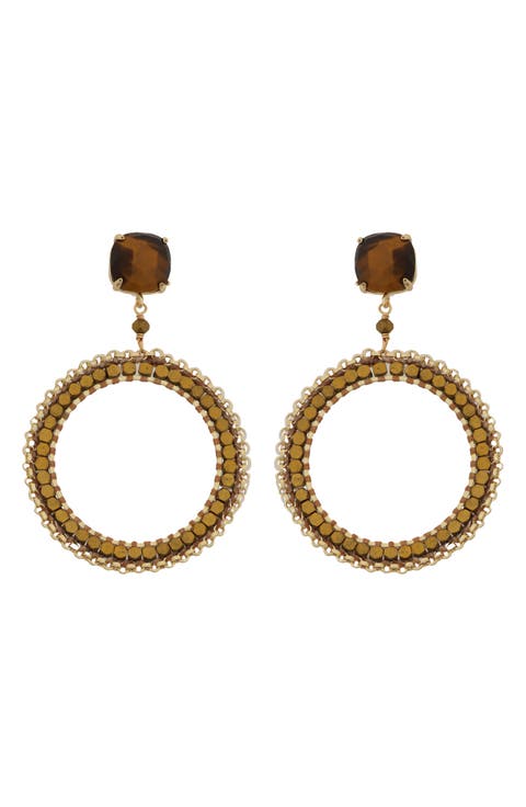 Brown Beaded Circle Drop Earrings
