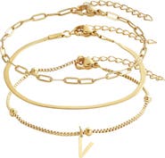 Adornia Set of 3 Tarnish Resistant 18K Gold Plated Chain Bracelets