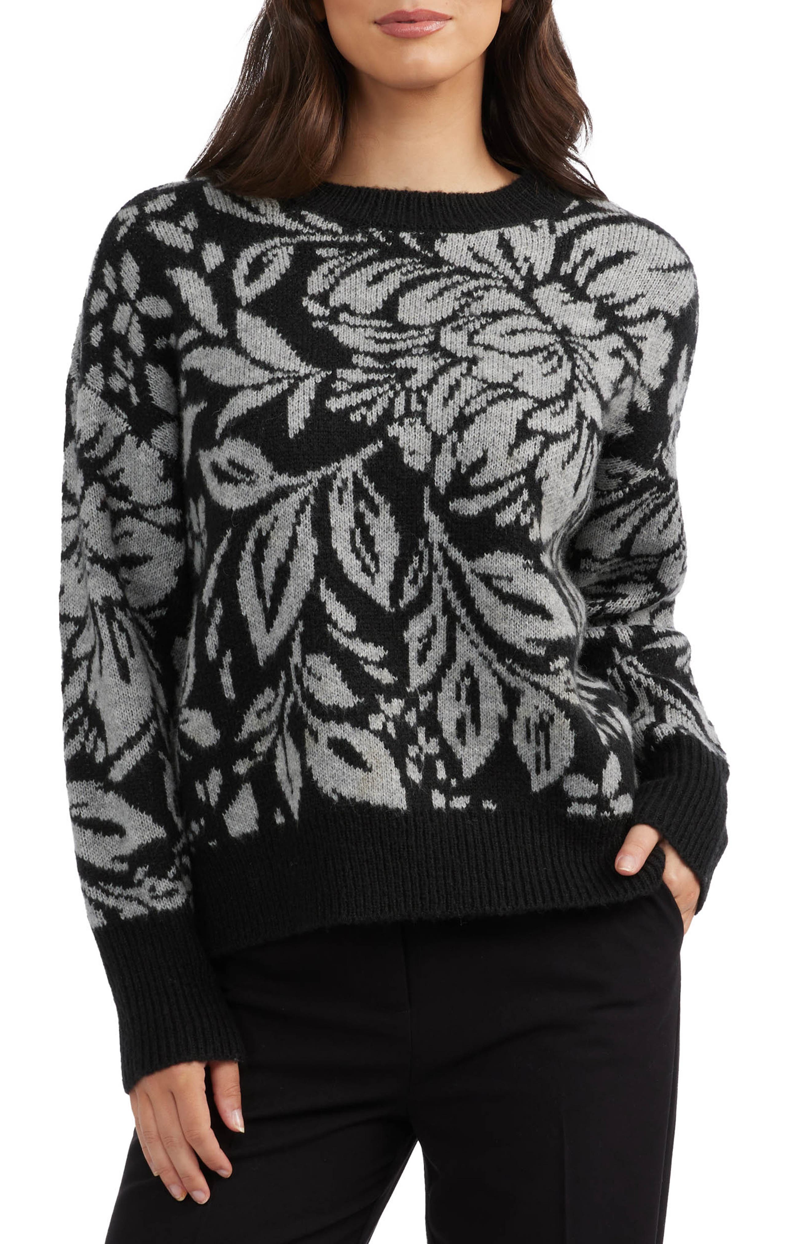 Ellen Tracy Floral Jacquard Sweater