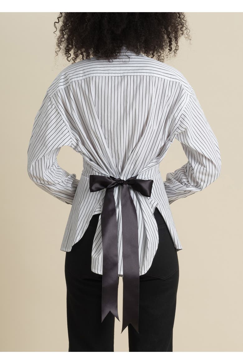 Helix Striped Satin-Trim Oxford Shirt, Alternate, color, White and Black