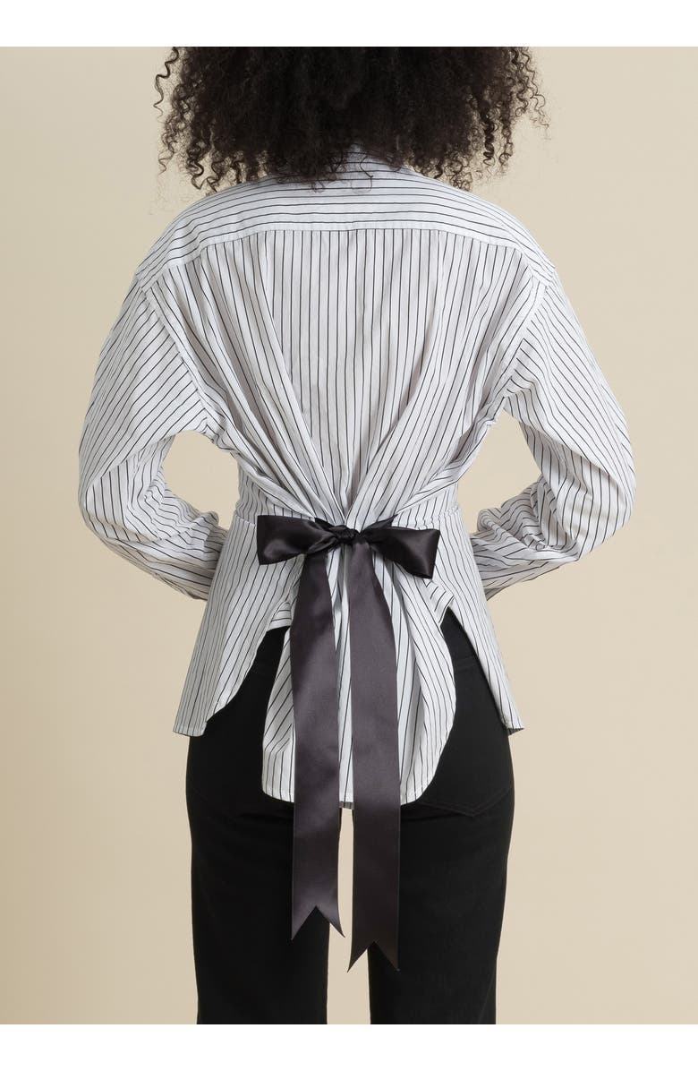 Contessa Mills Helix Striped Satin-Trim Oxford Shirt, Alternate, color, White And Black