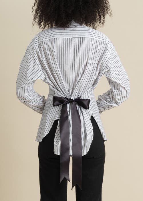 Contessa Mills Helix Striped Satin-trim Oxford Shirt In Gray