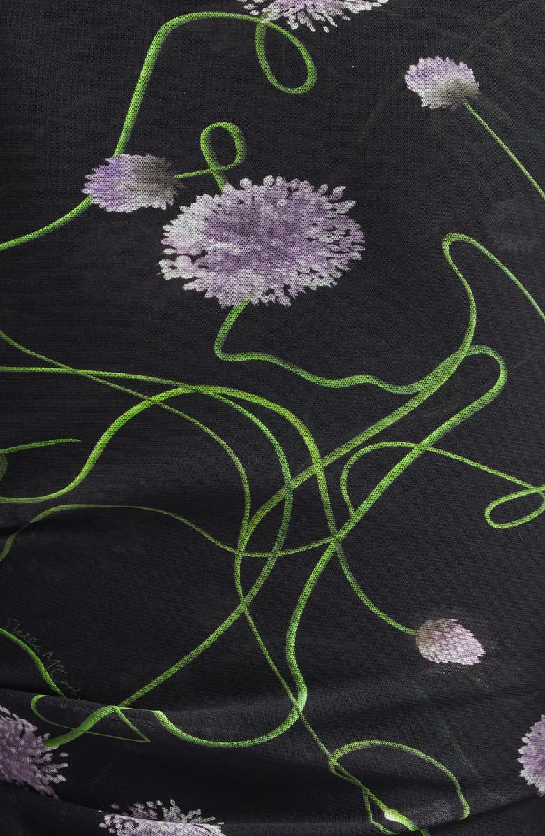 Stella McCartney Twisted Floral Long Sleeve Mesh Body-Con Midi Dress, Alternate, color, Black Multicolor