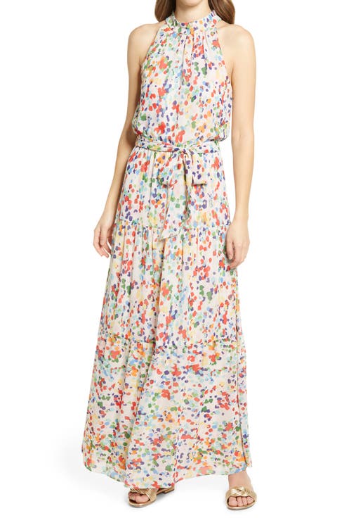 Print Belted Tiered Maxi Dress