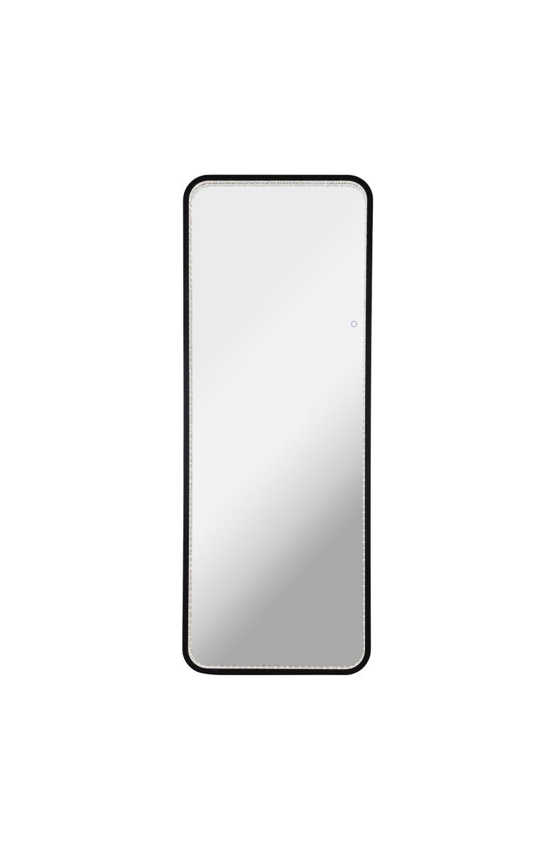 JONATHAN Y Tatum Crystal Lining Rectangle Metal Framed Antifog Front-Lit Tri-Color Wall Or Floor Full-Length Mirror with Smart Touch, Black, Alternate, color, 