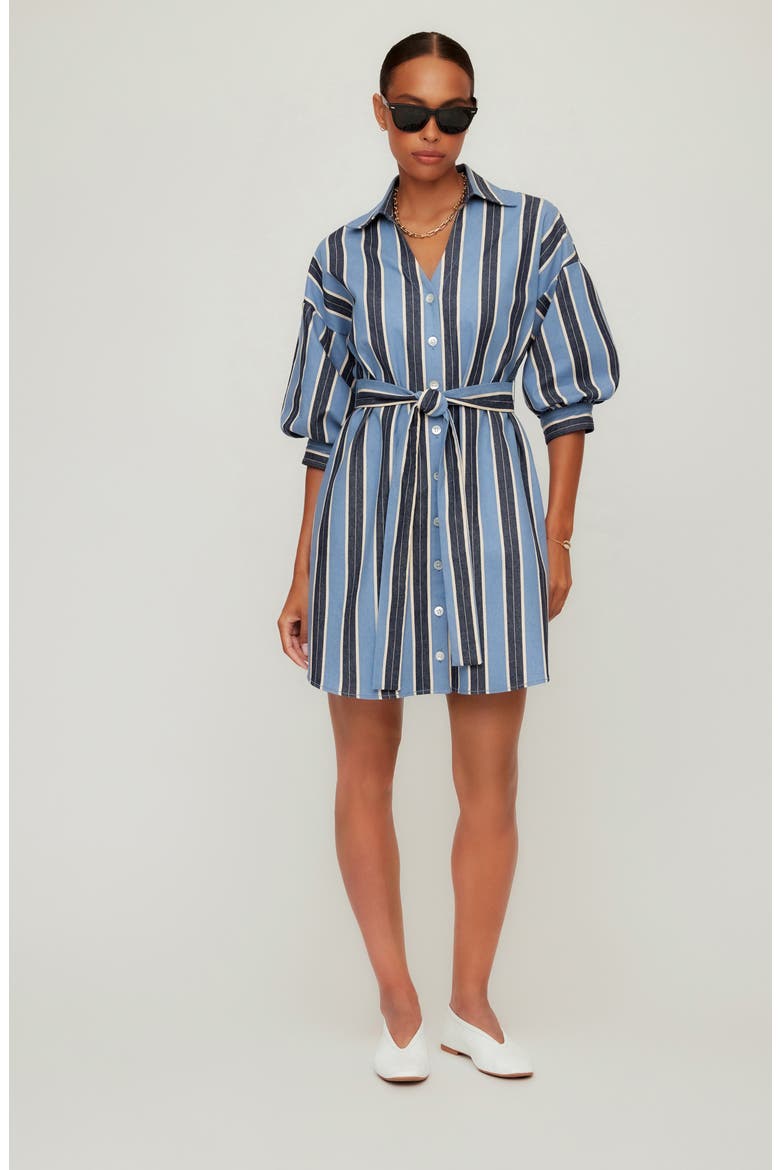 Blaire Stripe Lantern Sleeve Stretch Cotton Shirtdress, Alternate, color, BLUE/ CREAM