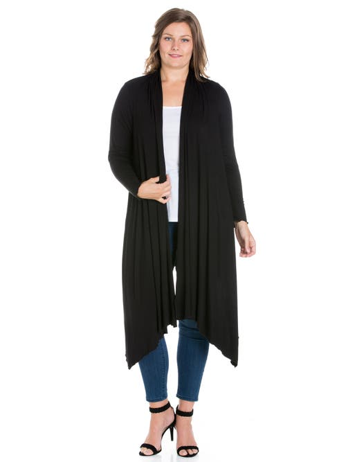 24seven Comfort Apparel Plus Size Extra Long Open Front Cardigan In Black