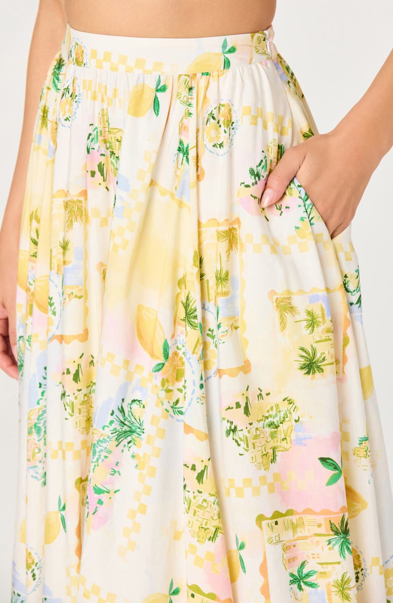 ASTR the Label Kaleigh Print A-Line Midi Skirt, Alternate, color, Lemon Paradise