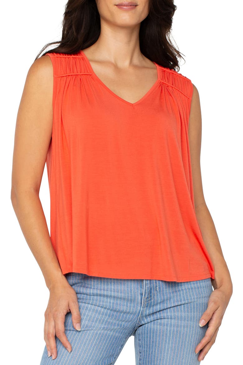Shirred Sleeveless Knit Top, Alternate, color, CLEMENTINE